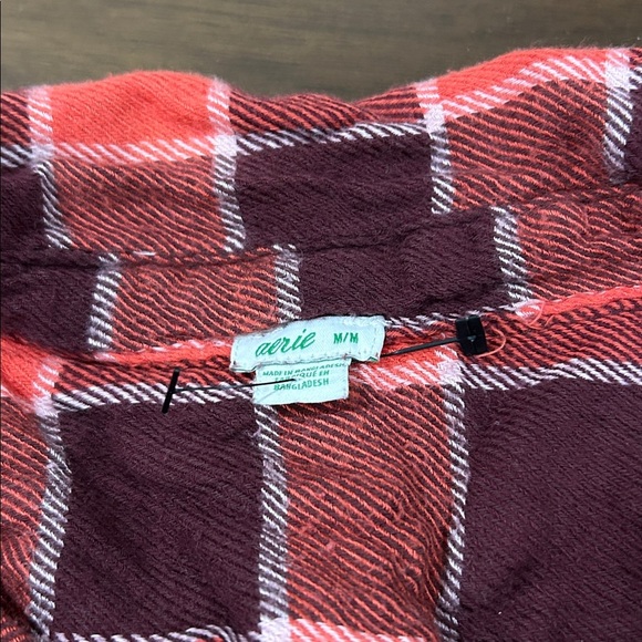 Aerie women's flannel long-sleeve button-down shirt in an orange and burgundy - Picture 3 of 3